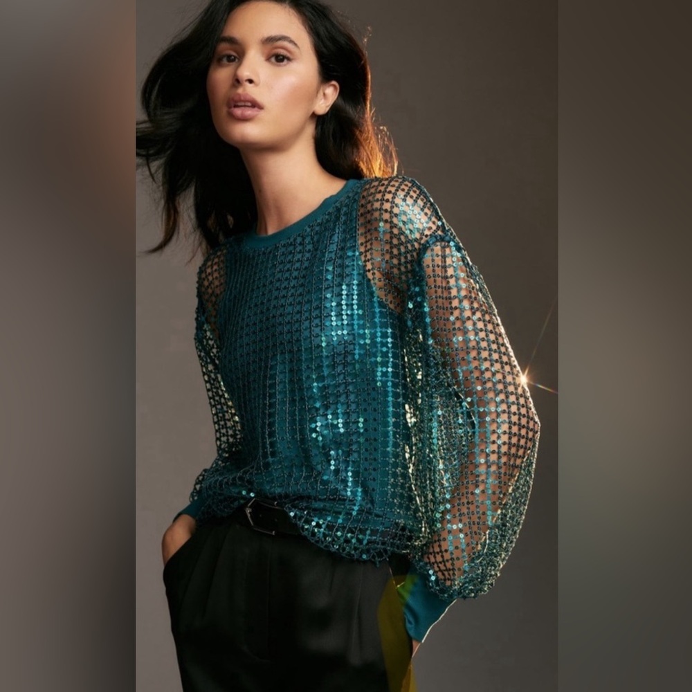 Pilcro Long-Sleeve Sequin Top by Antropologie 💚⭐️⭐️